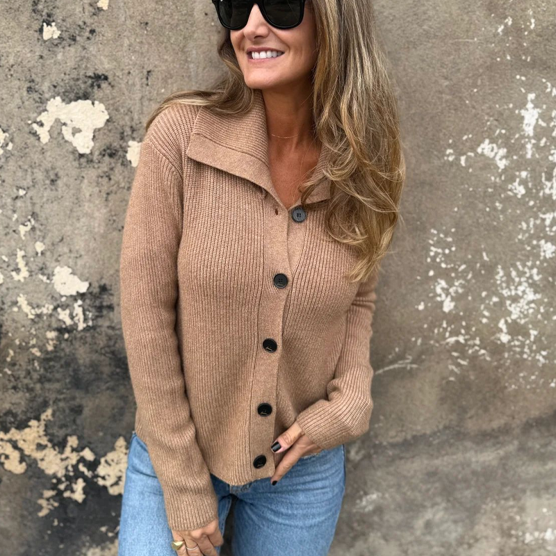 Elegant Lapel Collar Knit Top for Women