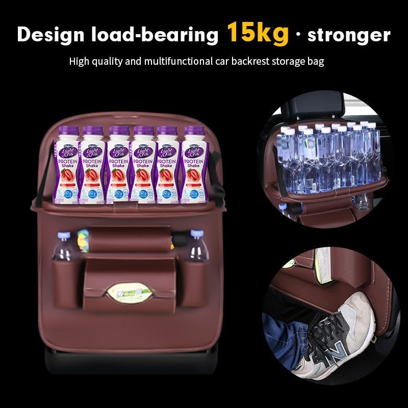 🥳2026 HOT SALE🥳💞50K+ SOLD!💥🚗Car Back Seat Leather Organizer Storage Bag with Foldable Table