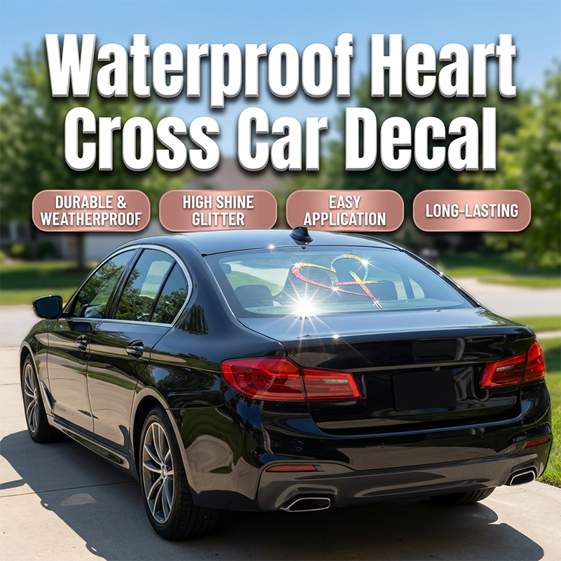 🔥BUY 1 GET 1 FREE🔥 Glitter Heart Cross Car Decal Sticker