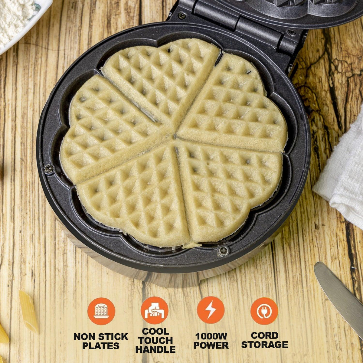 Waffle Maker Machine – Bubble & Heart Shaped Belgian Waffle Iron for Delicious Treats (1000W Non-Stick)