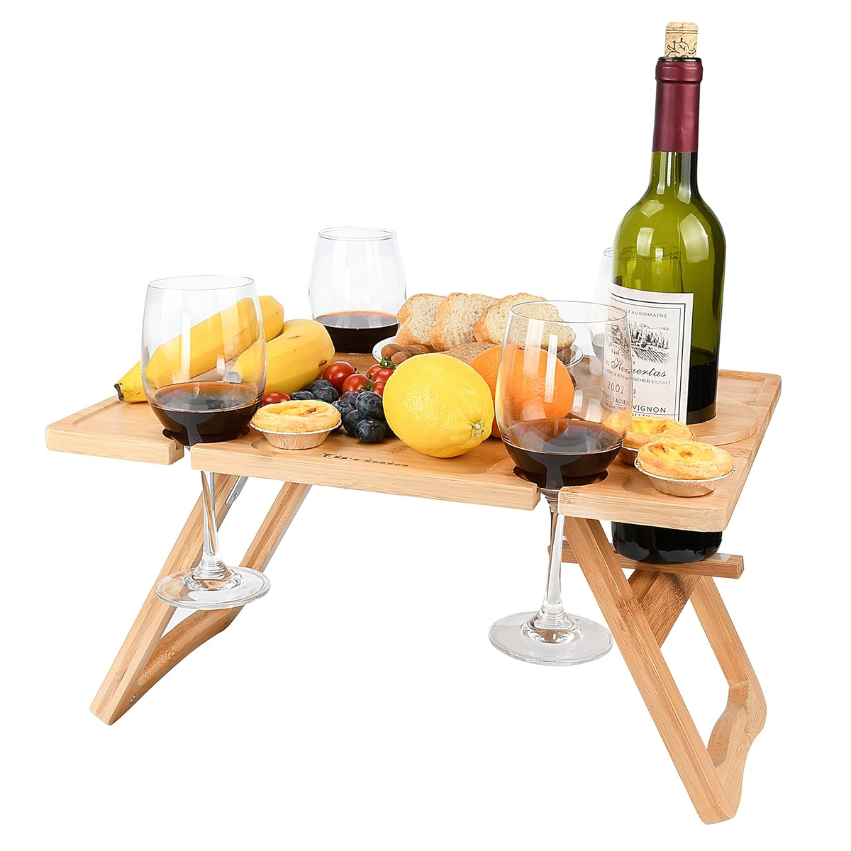 Wine Picnic Table – Portable Wooden Table with Glass Holders for Outdoor Use